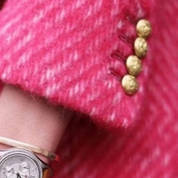 J CREW s6 pink diamond tweed coat-LOOKS NEW-brass buttons-dbl breasted-wool bld - Picture 6 of 10